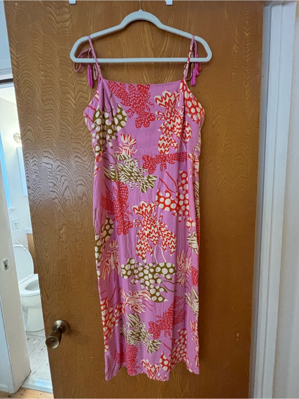 Linen Pink Tropical Print Dress
